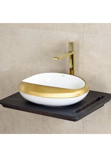 Tezgah Üstü Lavabo (Parlak Beyaz-Altın) EY-4710A
