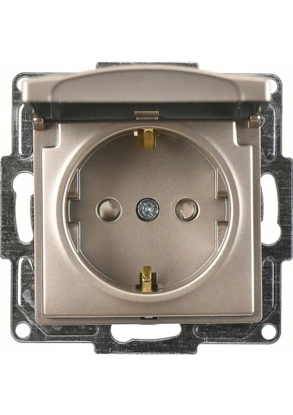 Visage Çocuk Korumalı Kapaklı Topraklı Priz, Metalik Bej (Mekanizma + Tuşkapak)
