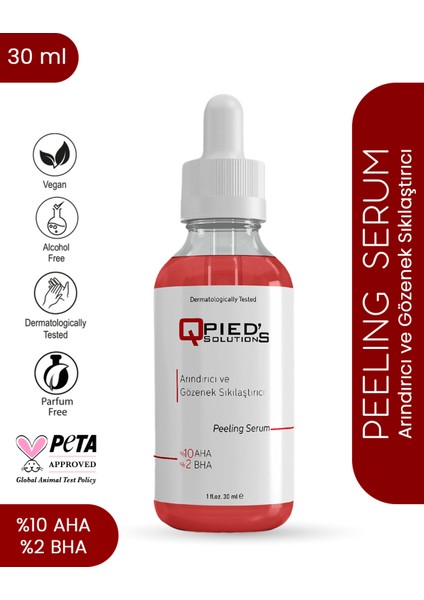 Canlandırıcı ve Cilt Tonu Eşitleyici Yüz Peeling Serum Aha 10% + Bha 2% 30 ml