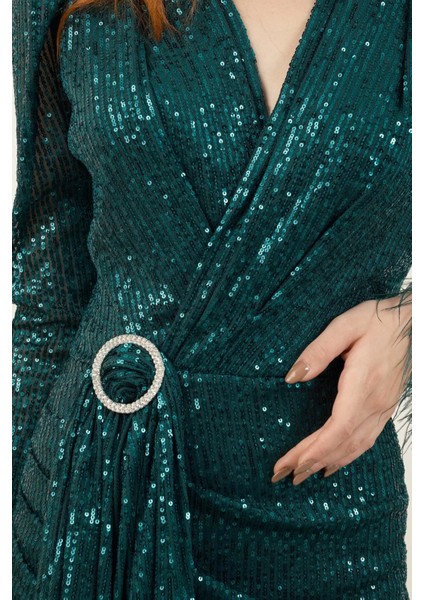 Payetli Otriş Detaylı Karpuz Kol Elbise fiyatları