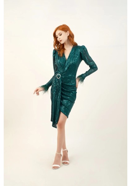 Payetli Otriş Detaylı Karpuz Kol Elbise modelleri