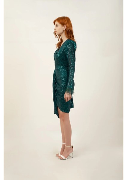 Payetli Otriş Detaylı Karpuz Kol Elbise fırsatları