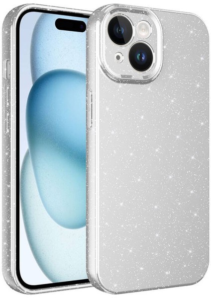 Apple iPhone 15 Plus Kılıf Parlak Simli ve Kamera Korumalı Spoty Silikon Kapak