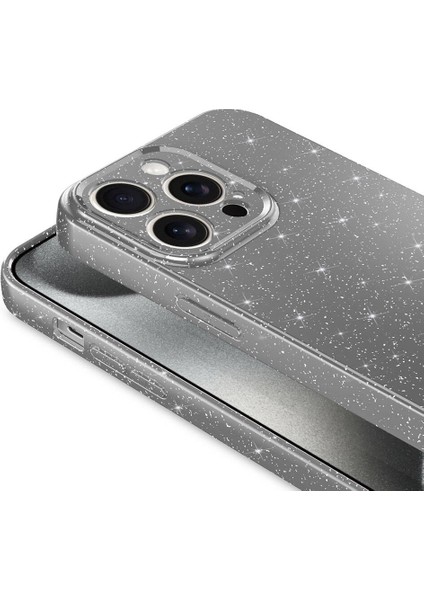 Apple iPhone 15 Plus Kılıf Parlak Simli ve Kamera Korumalı Spoty Silikon Kapak