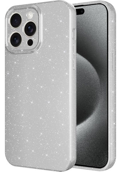 Apple iPhone 15 Pro Kılıf Parlak Simli ve Kamera Korumalı Spoty Silikon Kapak
