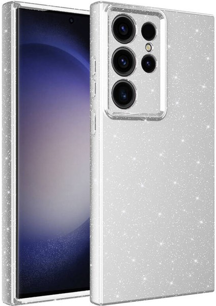 Galaxy S23 Ultra Kılıf Parlak Simli ve Kamera Korumalı Spoty Silikon Kapak