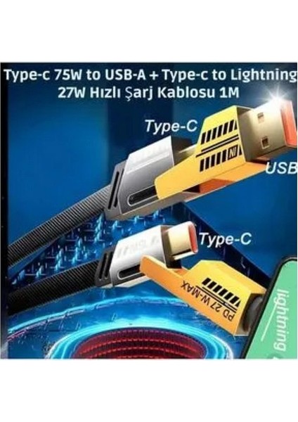 65W 4 In 1 Hızlı Şarj Naylon Örgülü Pd Hızlı Şarj Kablosu Iphone Android Uyumlu Kablo