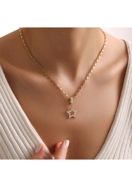 Star Charmlı Altın Kolye 50 cm