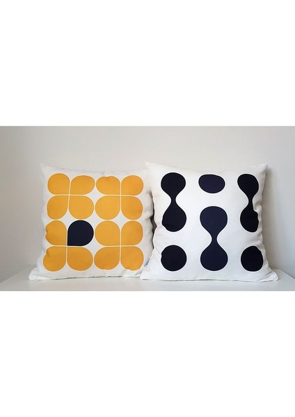 2'li Abstrakt Geometrik Sarı Siyah Puan Baskılı Minimal Konsept Kırlent Kılıfları 43 x 43 cm