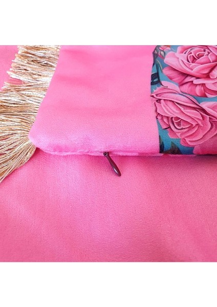 Leopar Desenli Pembe Kadife Saçaklı Dekoratif Kırlent Kılıfı 43 x 43 cm indirimleri