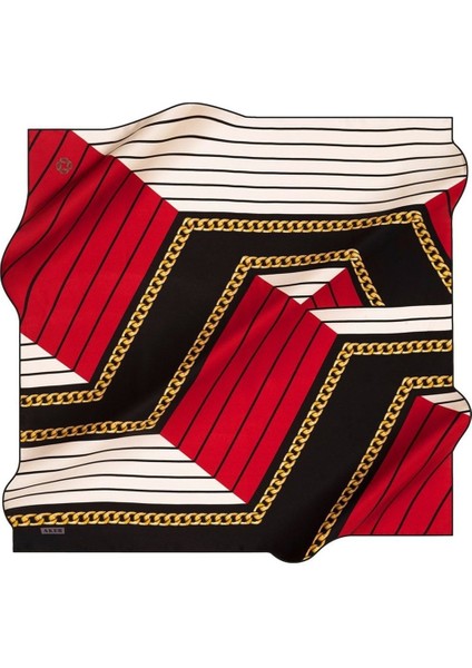 Nostalji Tivil Ipek Eşarp 8492-913 Siyah Kırmızı