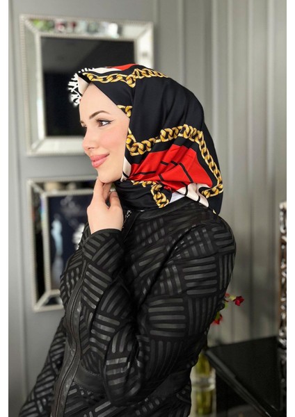 Nostalji Tivil Ipek Eşarp 8492-913 Siyah Kırmızı modelleri
