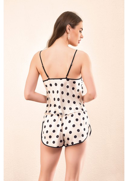 Siyah Puantiyeli Saten Askılı Şortlu Pijama Takımı fiyatları