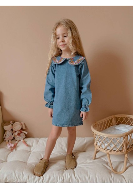 Yigit Butik Denim Kumaş Kız Çocuk Elbise