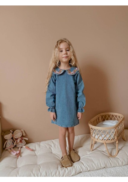 Yigit Butik Denim Kumaş Kız Çocuk Elbise