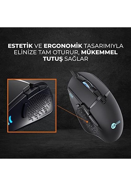 Menashop MG1101 6400 Dpı 8 Tuşlu Kablolu Rgb LED Aydınlatmalı Gaming Mouse Siyah