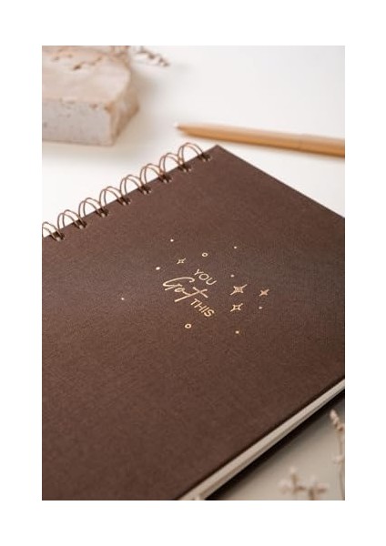 A5 Spiralli Sert Kapak Keten Düz Çizgisiz Tarihsiz Not Defteri Kahverengi fiyatları