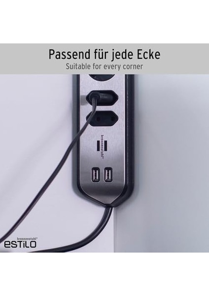 Estilo Mutfak ve Ofis Için Çelik Yüzeyli Köşeli 4 Soketli 2 USB Li 2 mt Uzatma Kablo fiyatları