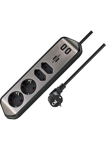 Estilo Mutfak ve Ofis Için Çelik Yüzeyli Köşeli 4 Soketli 2 USB Li 2 mt Uzatma Kablo modelleri