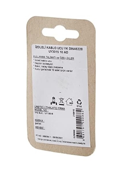 Menashop Izoleli Kablo Ucu Yk DIN46228 UY3015 10 Adet, Gümüş/siyah