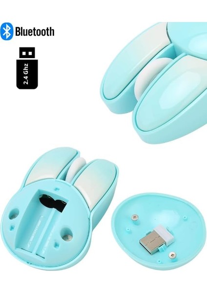 Menashop Sevimli Tavşan 3D Mavi Mouse Bluetooth + 2.4g Dual Mode