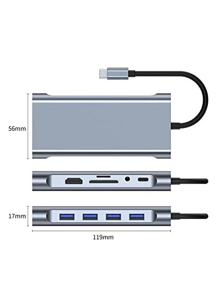 Type C Hub 11 In 1 USB C Docking Station 4K Hdmı,vga,type C PD,USB3.0,RJ45 Ethernet,sd/tf Aux Macbook Pc Uyumlu Adaptör Çoklayıcı Çevirici Dönüştürücü HUB114