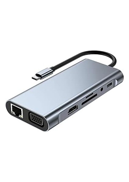 Type C Hub 11 In 1 USB C Docking Station 4K Hdmı,vga,type C PD,USB3.0,RJ45 Ethernet,sd/tf Aux Macbook Pc Uyumlu Adaptör Çoklayıcı Çevirici Dönüştürücü HUB114