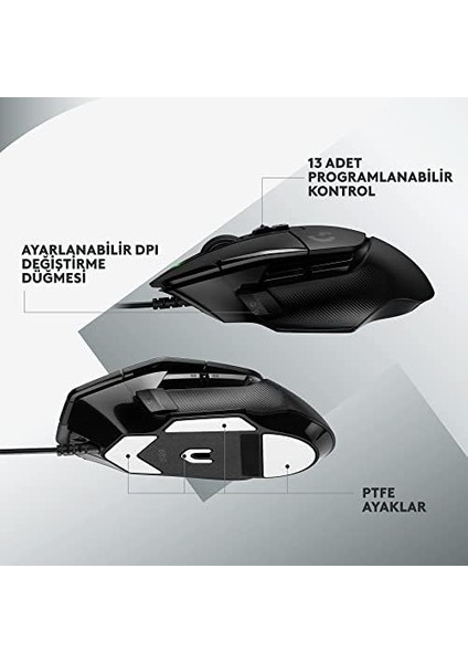 G G502 x Kablolu Oyun Mouse'u, Lıghtforce Hibrit Optik-Mekanik Ana Anahtarlar, Hero 25K Oyun Sensörü, Macos, Windows ve Pc ile Uyumlu, Siyah modelleri