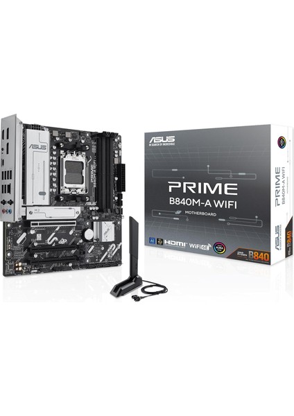 Menashop Prıme B840M-A Wıfı Amd B840 Am5 Ddr5 7600 2xdp HDMI 3x M2 Usb3.2 Wifi 6e + Bt Aura Rgb 2.5gbit Lan Matx 5x Protectıon Iıı, Bıos Flashback Butonu