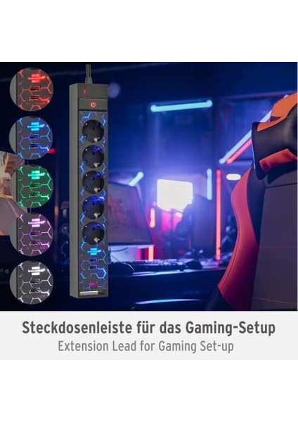 Gamer Prizi Gsl 05 USB LED Aydınlatmalı 5 Soketli Çoklu Priz (Oyun Kurulumu Için LED Renk Değişimi) modelleri