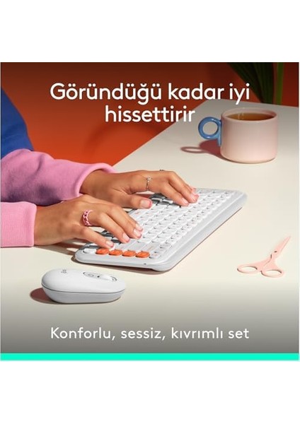 Menashop Pop Icon Combo Kablosuz Klavye ve Mouse Seti, Bluetooth, Türkçe Q Klavye, Beyaz