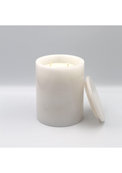 Menashop No: 5 Mermer Mum Oryantal ve Odunsu Kokulu Tasarım Dekoratif Mermer Soya Mumu - 220GR (Beyaz)