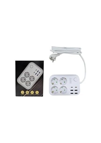 Showmax Serisi SH-2946 Termal Akım Korumalı Priz 2 mt (4 Priz + 4 USB + 2 Type-C)