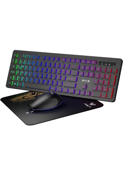 Menashop AC208 Rainbow 2.4ghz Kablosuz Şarjlı Türkçe Q Klavye/mouse ve Mousepad Seti