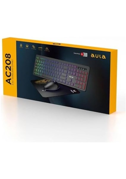 Menashop AC208 Rainbow 2.4ghz Kablosuz Şarjlı Türkçe Q Klavye/mouse ve Mousepad Seti