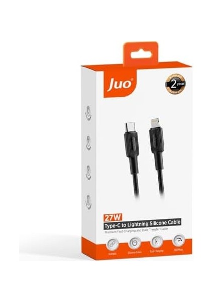 27W USB Type-C To Lightning iPhone iPad Silikon Hızlı Şarj ve Data Kablosu Siyah 2 Metre