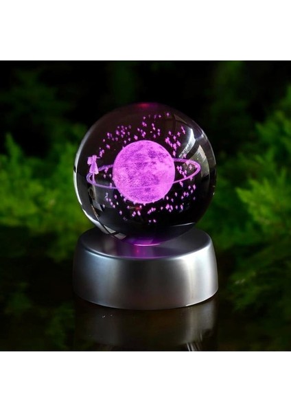 Dekoratif 3D Satürn Kız Samanyolu Renk Değiştiren Işıklı Kristal Küre