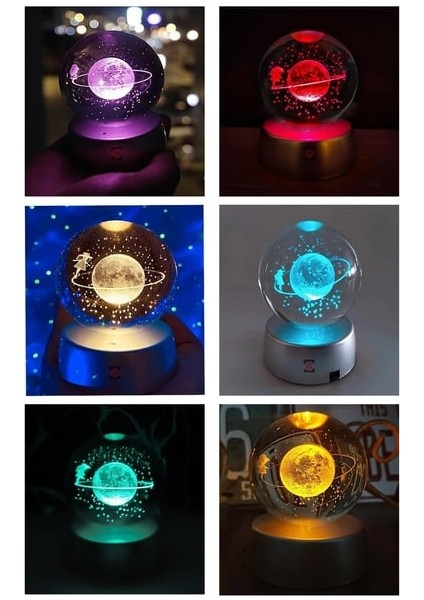 Dekoratif 3D Satürn Kız Samanyolu Renk Değiştiren Işıklı Kristal Küre modelleri