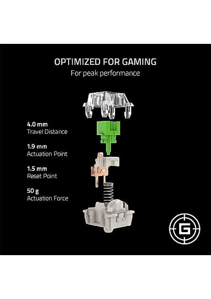 Mekanik Anahtar Paketi - Yeşil Tıklamalı Anahtar (3. Nesil, Oyun Için Optimize Edilmiş, LED Lensli Şeffaf Anahtar Muhafazası, 100 Mil Tuş Vuruşu Ömrü, 3 Pimli Konektörler) fiyatları