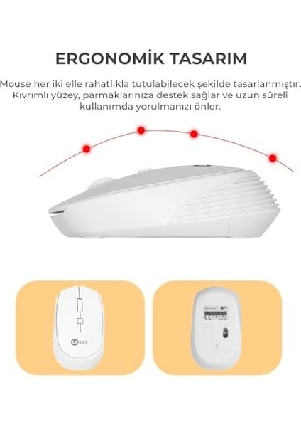 Menashop KM2001 Kablosuz Türkçe Q Klavye & Mouse Set - Qwerty Türkçe Dizilim Klavye, 1200DPI Optik Fare, Win/mac Uyumlu, Sıvı Dökülmesine Dayanıklı, Tam Boyutlu Türkçe Q Klavye Mouse Seti Beyaz