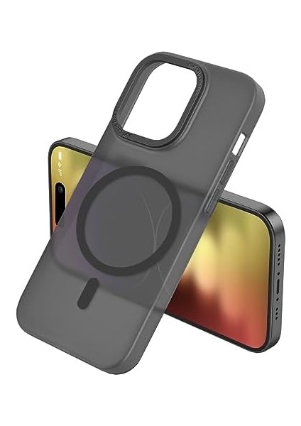 Menashop Labs iPhone 15 Pro ile Uyumlu Taofit Manyetik Yarı Saydam Metal Çerçeve Kılıf (Siyah)
