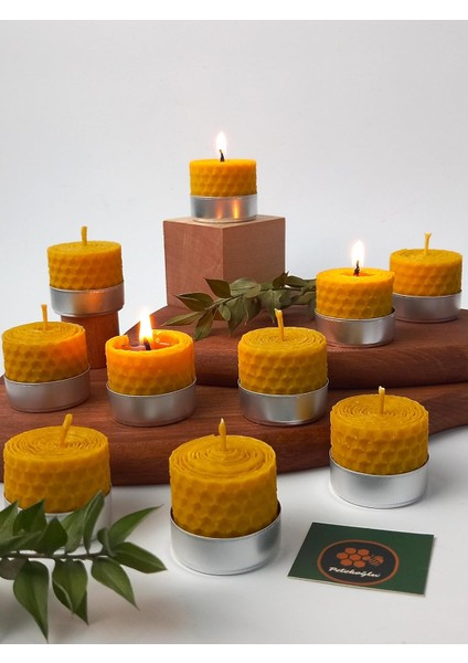 Menashop (12 Adet) Sarma Tealight Mum 3,5 cm x 3 cm Doğal Petek Balmumu Mum