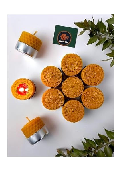 Menashop (12 Adet) Sarma Tealight Mum 3,5 cm x 3 cm Doğal Petek Balmumu Mum