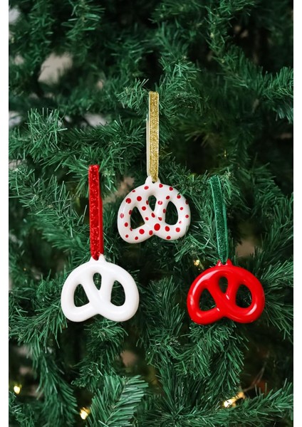 Menashop & Stone Yılbaşı Ağaç Süsü Seramik Pretzel Simit Çam Ağacı Süsü 3'lü