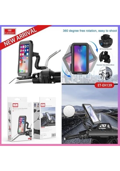 Menashop EH-139 Motosiklet Telefon Tutucu Ayna Tipi Tutucu Su Geçirmez Dokunmatik Dikiz Aynası Tutucu 4,7-7 Inç Bisiklet Motor Tutucu