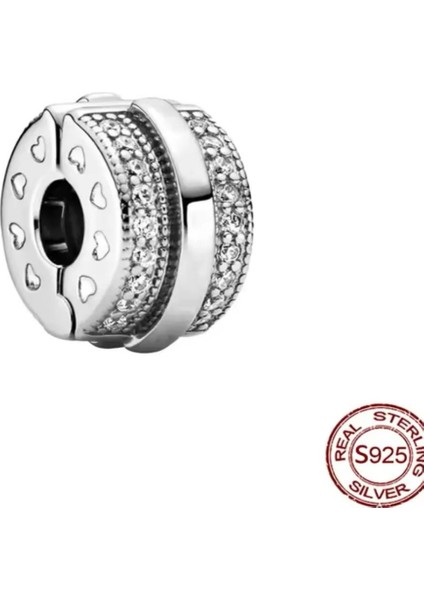 Gümüş Renk Sparkling Pave Lines Logo Klips Charm fiyatları