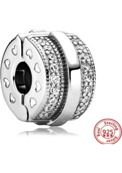 Gümüş Renk Sparkling Pave Lines Logo Klips Charm modelleri