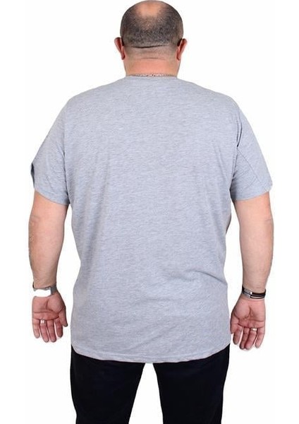 Erkek Büyük Beden Sıfır Yaka Tişört Want 25160 Grı Melanj modelleri