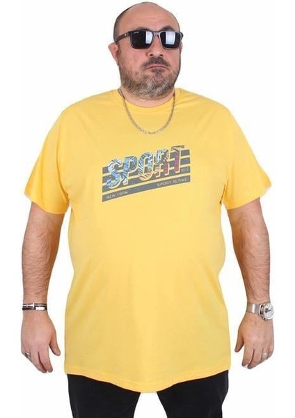 Erkek Büyük Beden Sıfır Yaka Tişört Sport 25162 Sarı