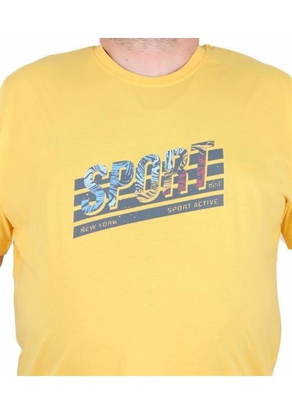 Erkek Büyük Beden Sıfır Yaka Tişört Sport 25162 Sarı fiyatları